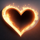 Fiery heart shape engulfed in flames lighting up night landscape