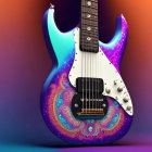 Vibrant electric guitar with psychedelic design on gradient background