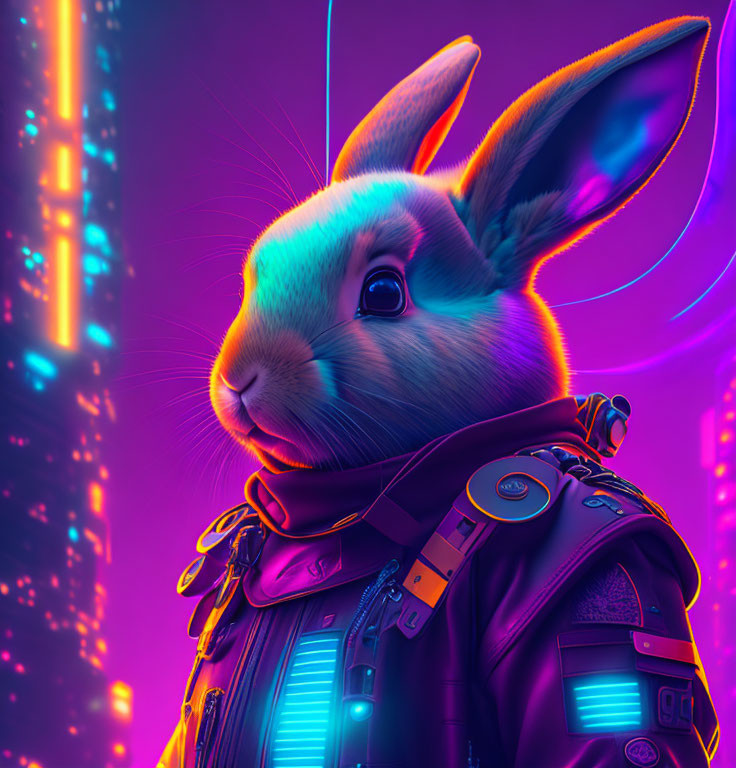 Futuristic anthropomorphic rabbit in digital art