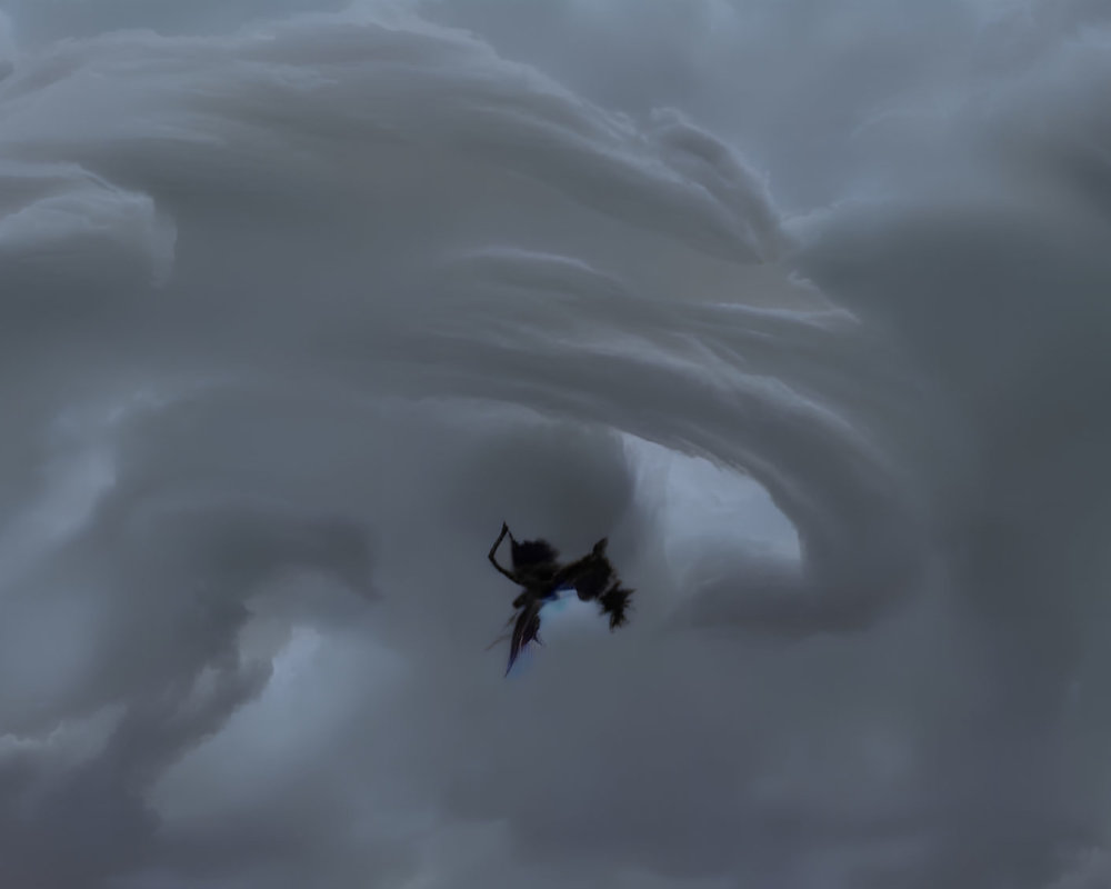 Fantasy dragon flying in dark swirling clouds