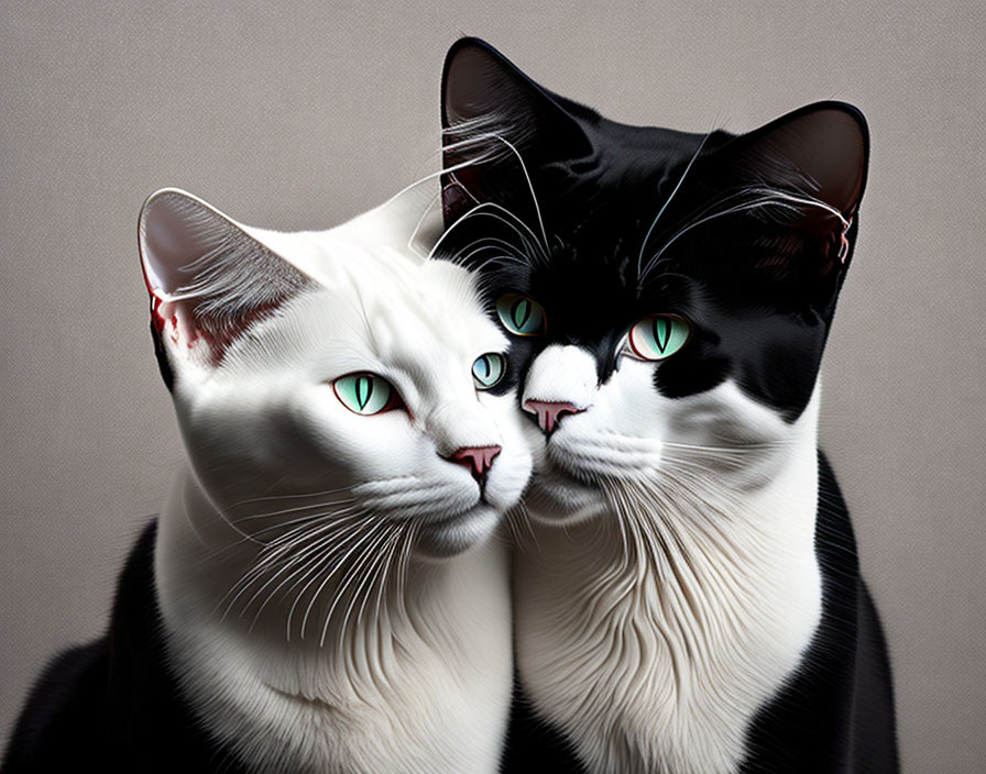 Two Cats with Striking Turquoise Eyes Sitting Together