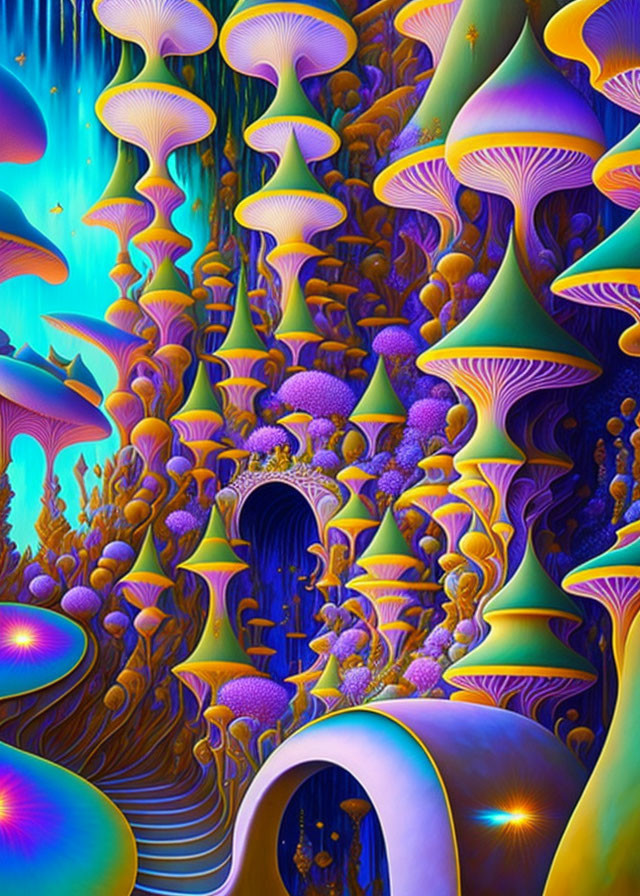 Colorful Psychedelic Mushroom Image with Mysterious Door