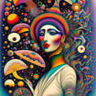 Colorful Psychedelic Portrait of a Woman with Celestial Patterns