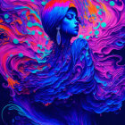 Colorful digital artwork: Woman's profile with flowing hair and abstract swirl.