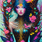 Intricate illustration of woman with colorful, flowing hair