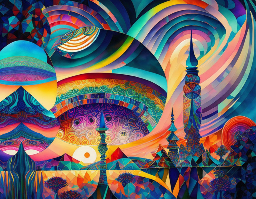 Abstract Art: Vibrant Geometric Patterns & Swirling Shapes