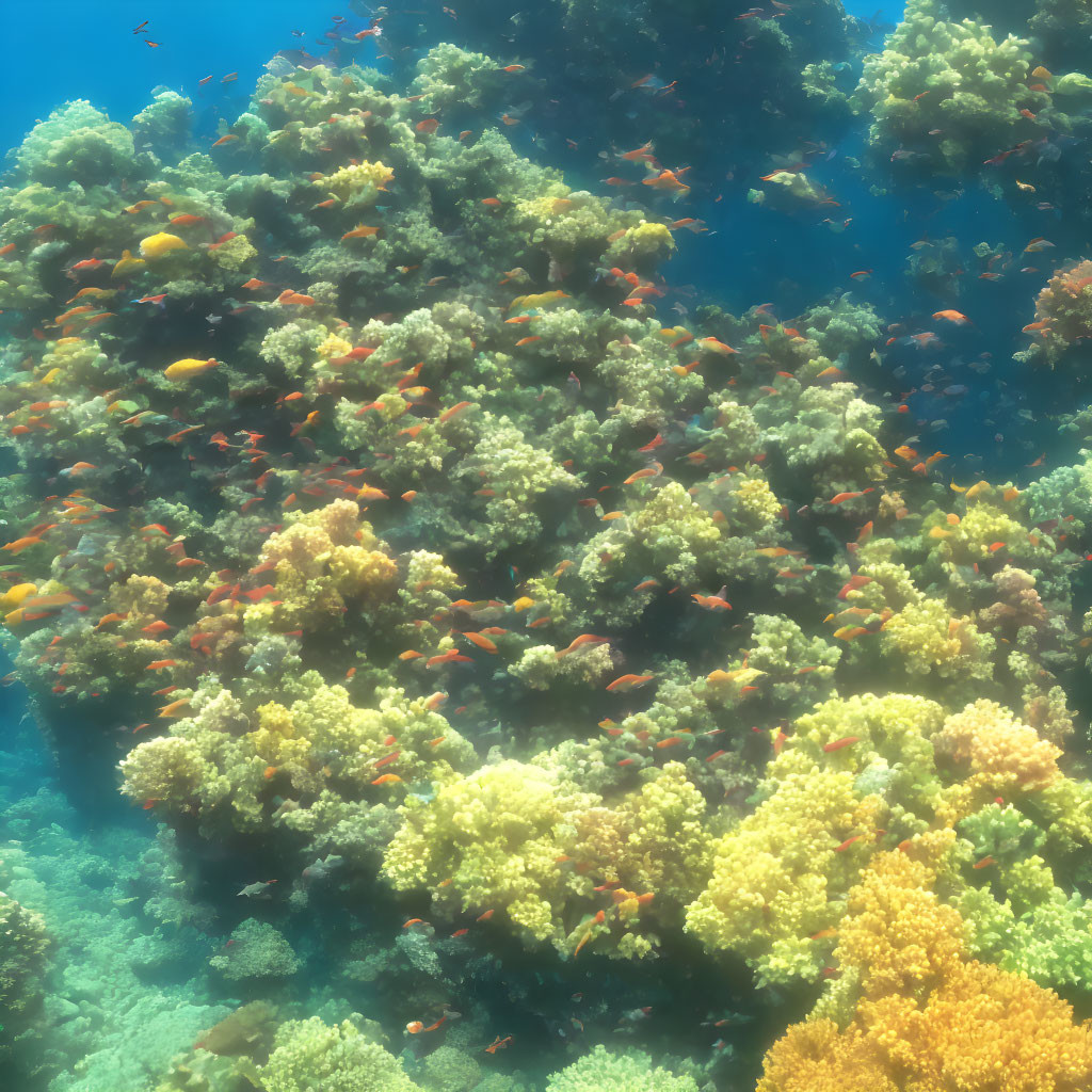 Colorful Fish and Coral Reef in Clear Blue Water