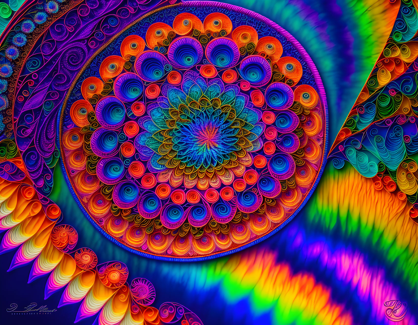 Colorful Mandala with Intricate Patterns and Psychedelic Hues