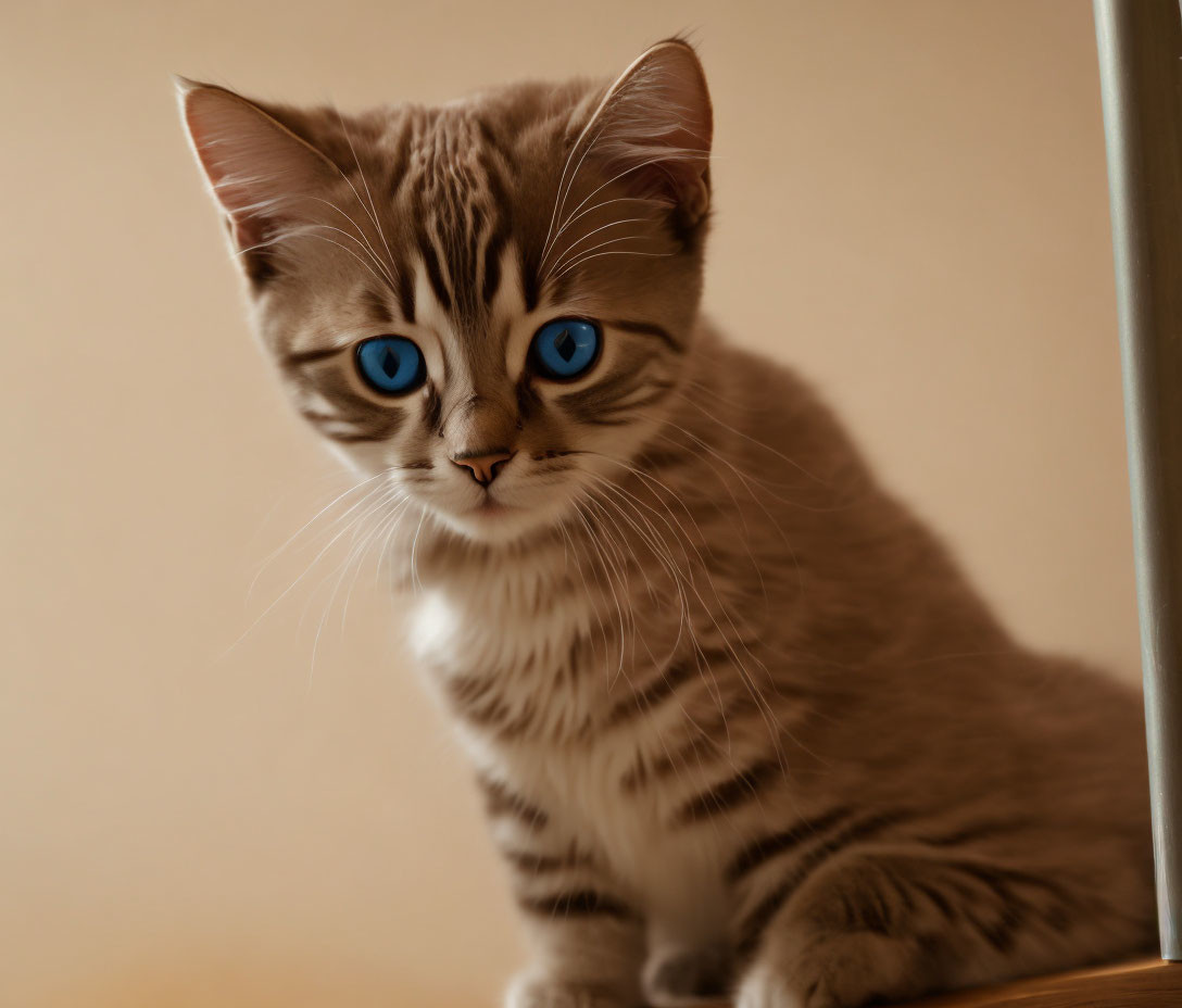 Tabby Kitten with Striking Blue Eyes in Soft Lighting