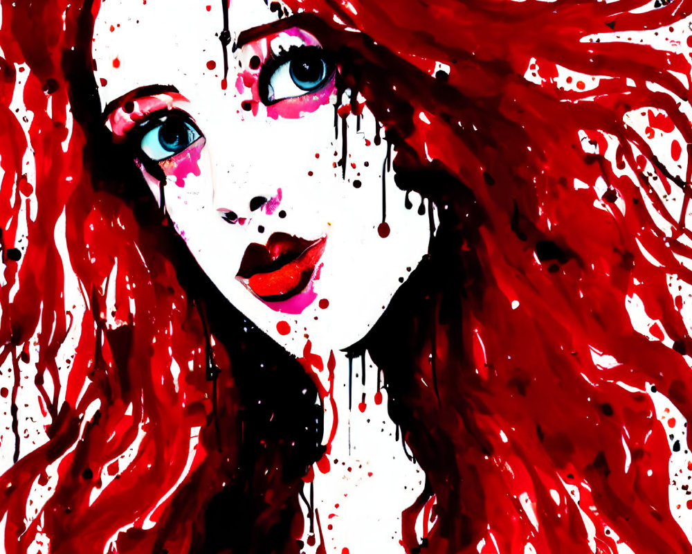 Vibrant red-haired female figure in colorful illustration