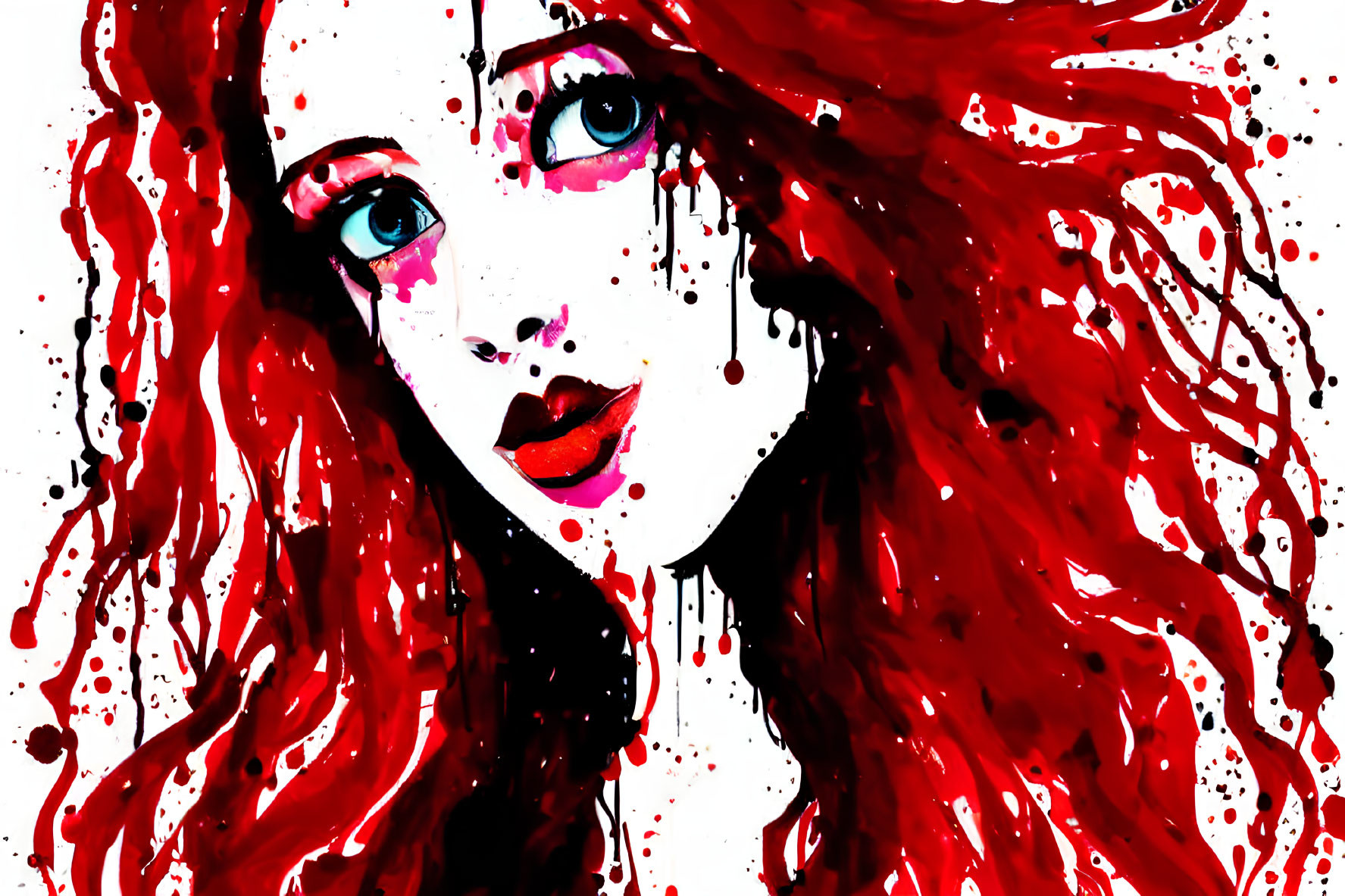 Vibrant red-haired female figure in colorful illustration