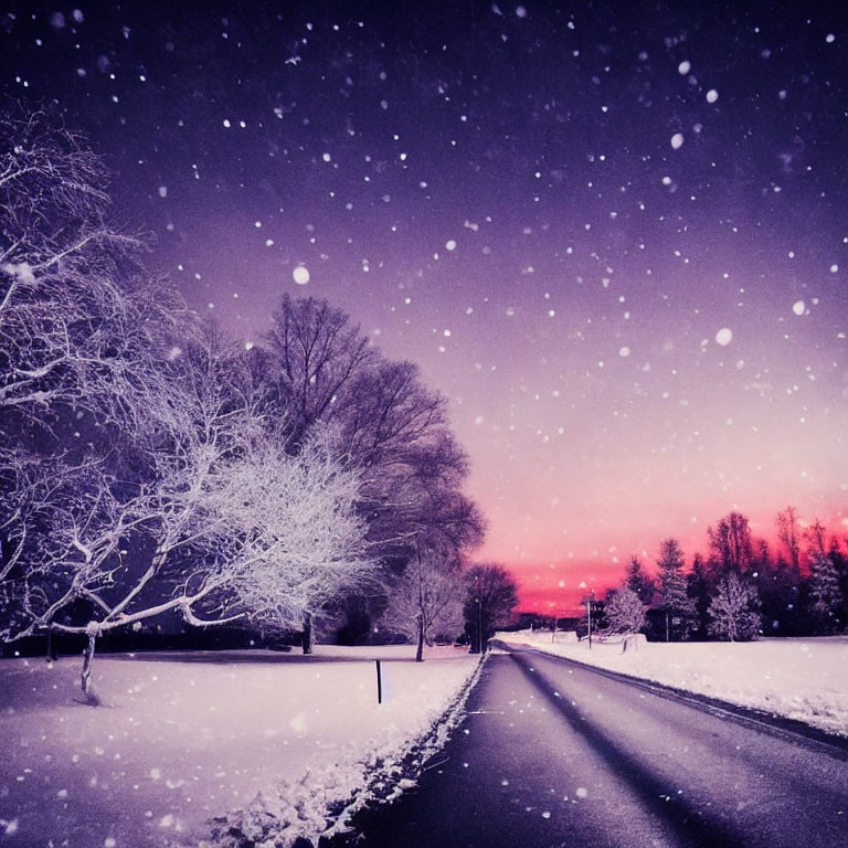 Serene Winter Landscape with Twilight Sky and Snow