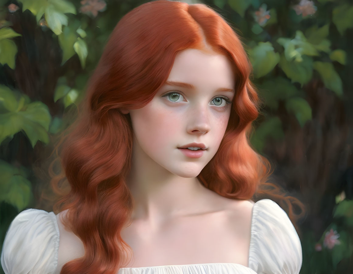 Young woman with long red hair in digital portrait