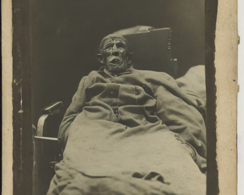 Somber Photograph of a Figure on a Bed in Sepia Tone