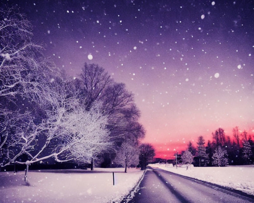 Serene Winter Landscape with Twilight Sky and Snow