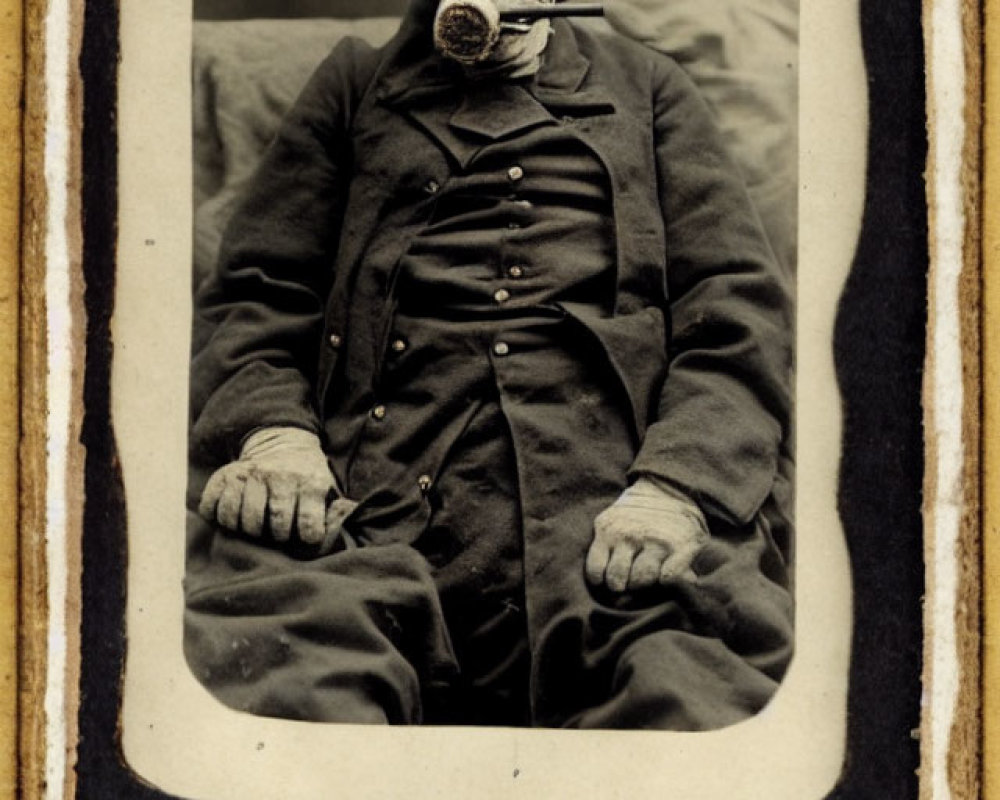 Elderly Man in Dark Suit with Vintage Gas Mask