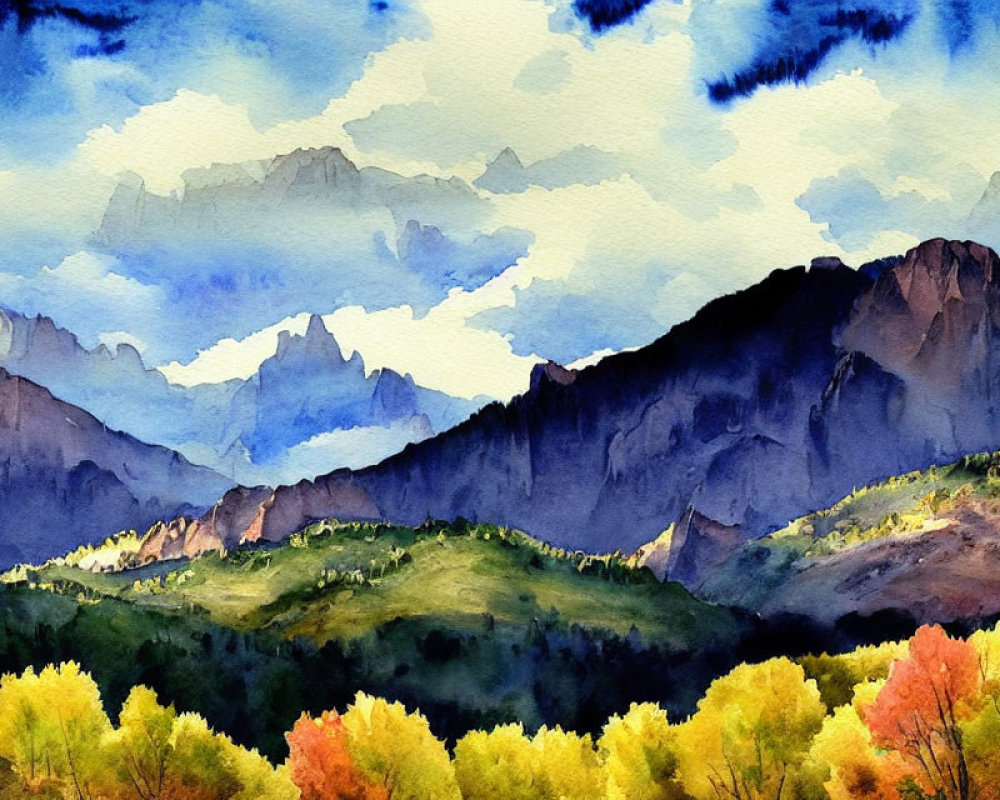 Vibrant Landscape with Mountains and Autumn Colors