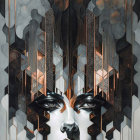 Symmetrical Abstract Art: Stylized Female Face with Art Deco Influence