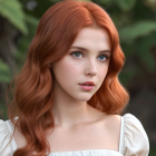 Young woman with long red hair in digital portrait