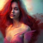 Serene person portrait with flowing red hair