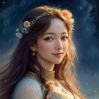 Young woman digital portrait with star-themed accessories and serene expression