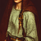 Woman in Braided Hair and Medieval Attire with Green Blouse