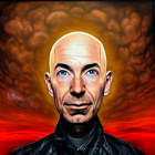 Stylized portrait of bald man in black leather jacket