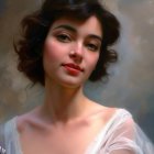 Vintage Glamour: Digital Art of Woman with Curly Hair & Red Lipstick