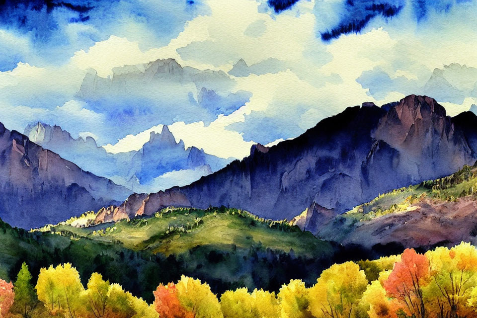 Vibrant Landscape with Mountains and Autumn Colors