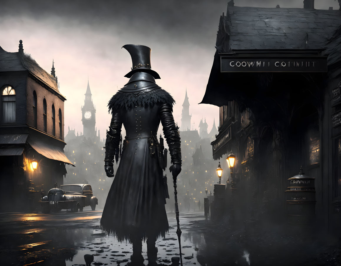 Plague Doctor Costume Figure in Historical Setting