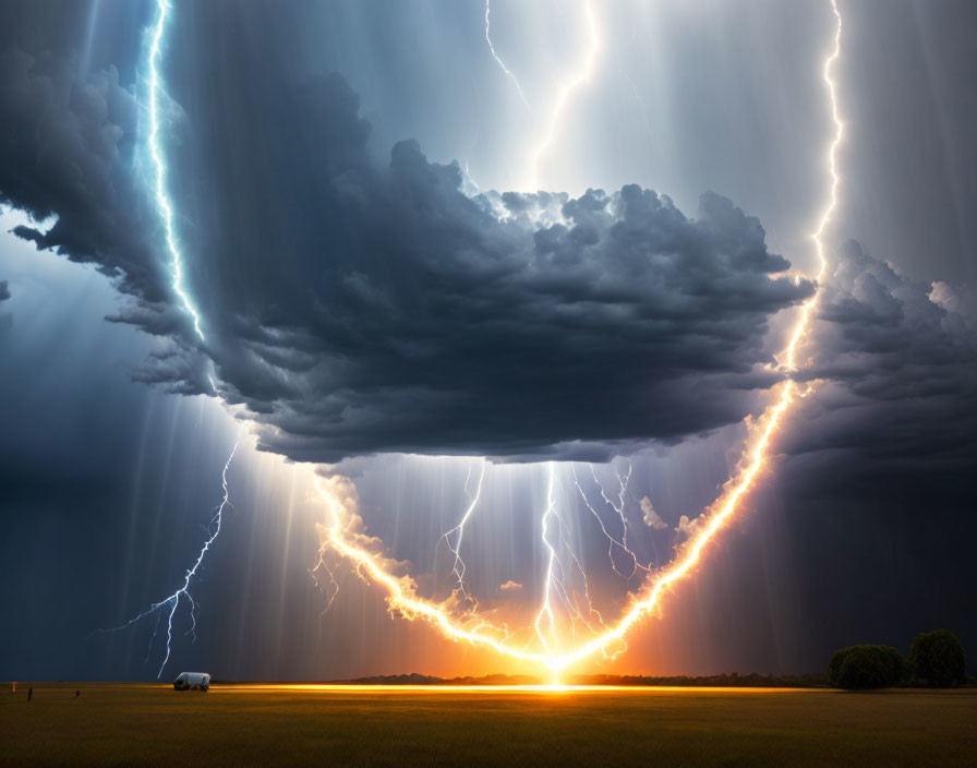 Intense lightning strikes in dramatic thunderstorm