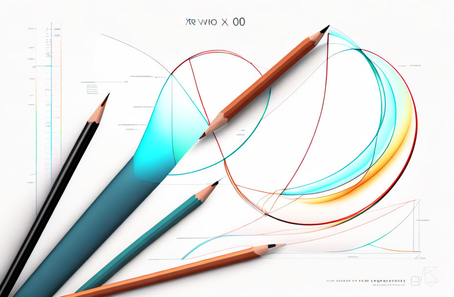 Colorful Abstract Art: Dynamic Curves and Lines on White Background