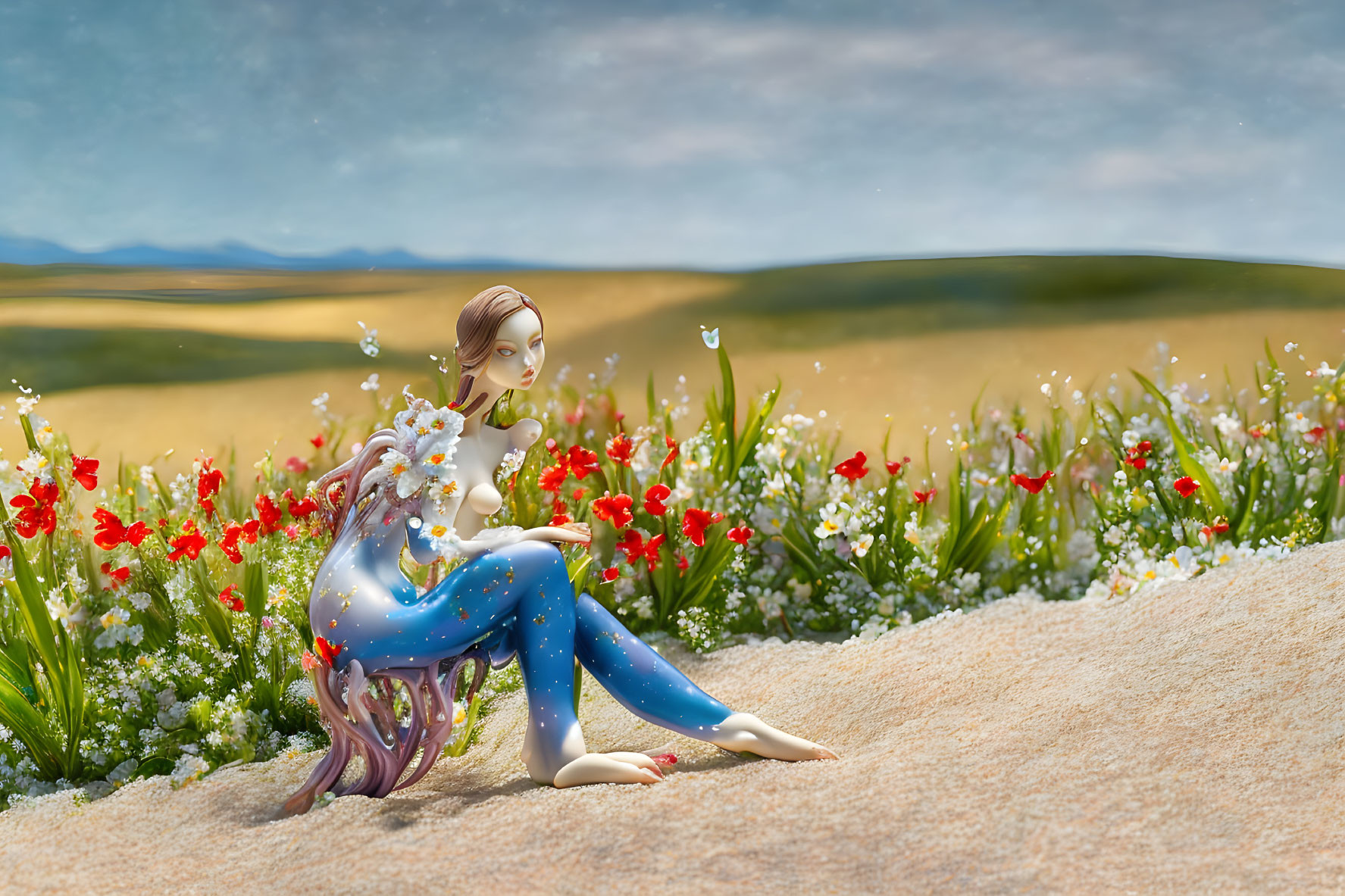 Illustration of contemplative centaur-like figure in vibrant field