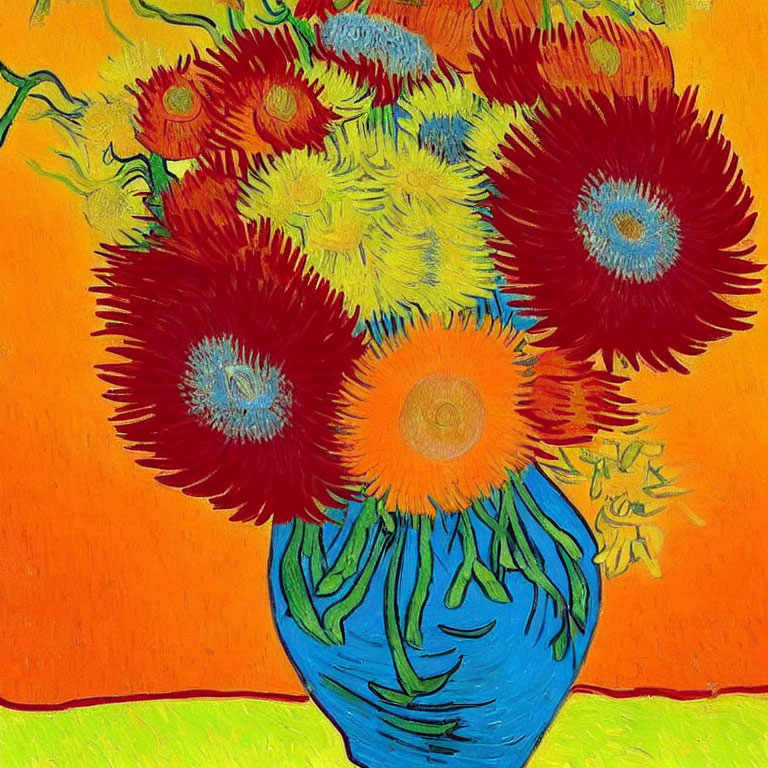 Colorful Sunflower Bouquet Painting on Bright Background