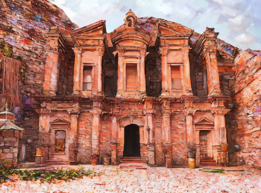 Stylized image: Ancient Al-Khazneh temple facade in Petra