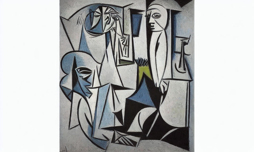 Abstract Cubist Painting with Fragmented Figures in Muted Colors