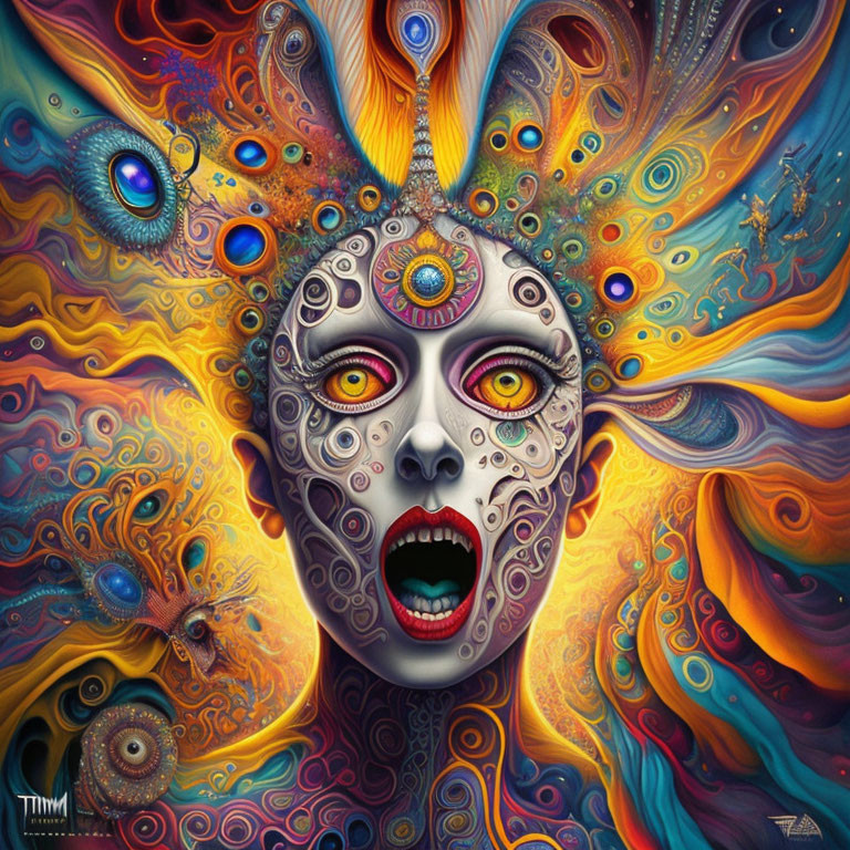 Colorful Psychedelic Artwork with Multiple Eyes and Swirling Patterns