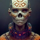 Vibrant digital artwork: Skull with intricate patterns in Day of the Dead style