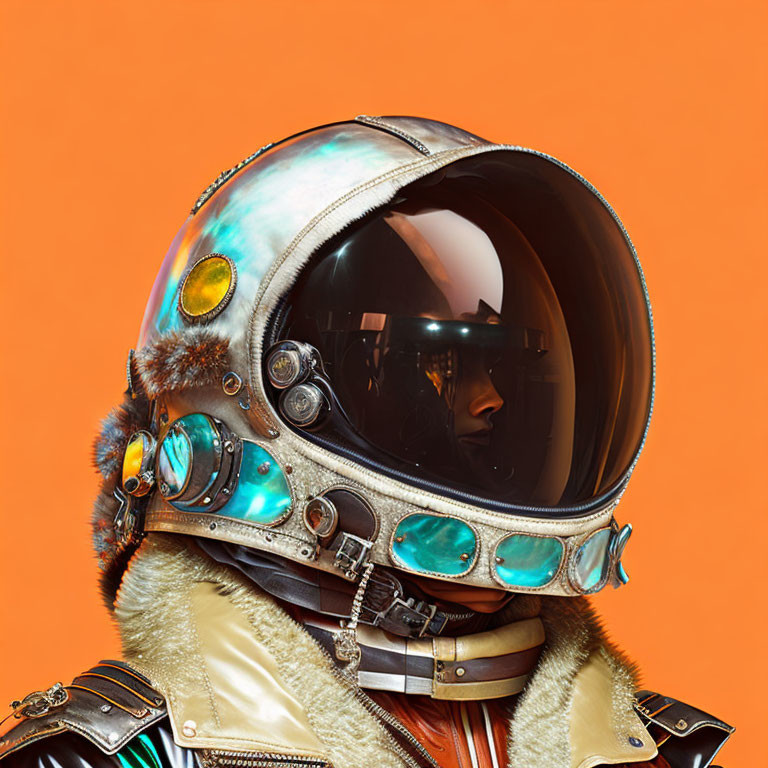 Vintage-Style Astronaut Helmet with Colorful Reflections on Visor