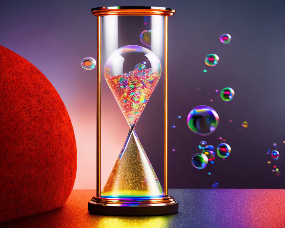 Colorful Hourglass with Glittering Sand on Vibrant Background