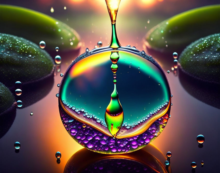 Colorful Water Droplets Macro Image with Symmetrical Composition