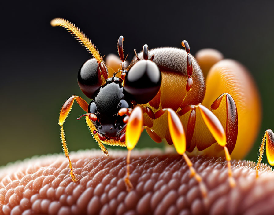 Macro photo: Ant with large antennae on textured surface