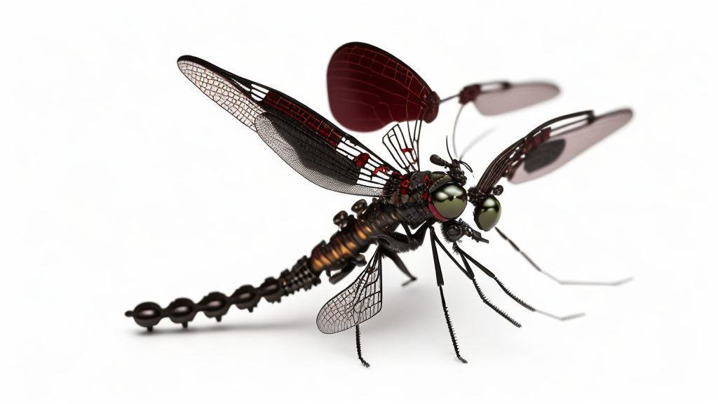 Detailed 3D rendering of a mechanical dragonfly