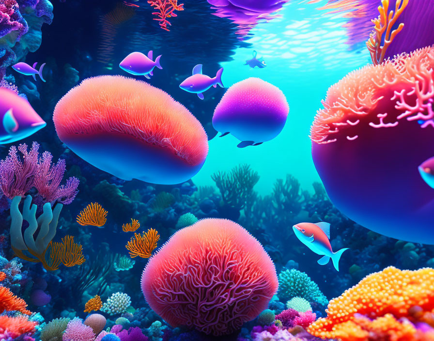 Colorful Coral Reefs and Fish in Vibrant Underwater Scene