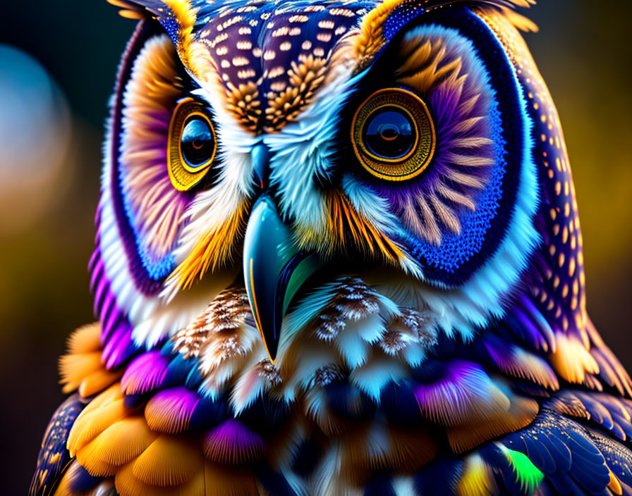 Colorful Owl Image with Vibrant Plumage and Piercing Yellow Eyes