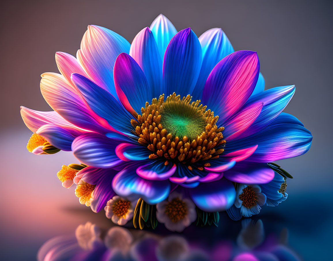 Colorful Digital Illustration of Layered Flower Petals in Blue, Purple, and Pink