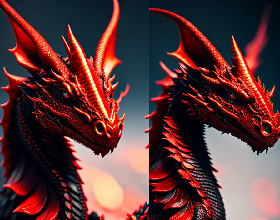 Detailed Red Dragon Illustration on Dark Background