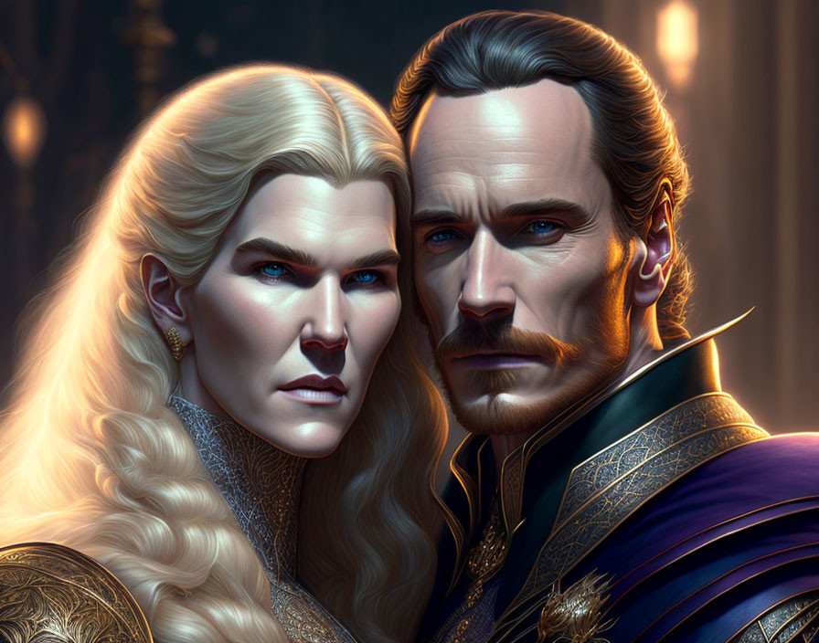 Regal characters with striking features in digital artwork