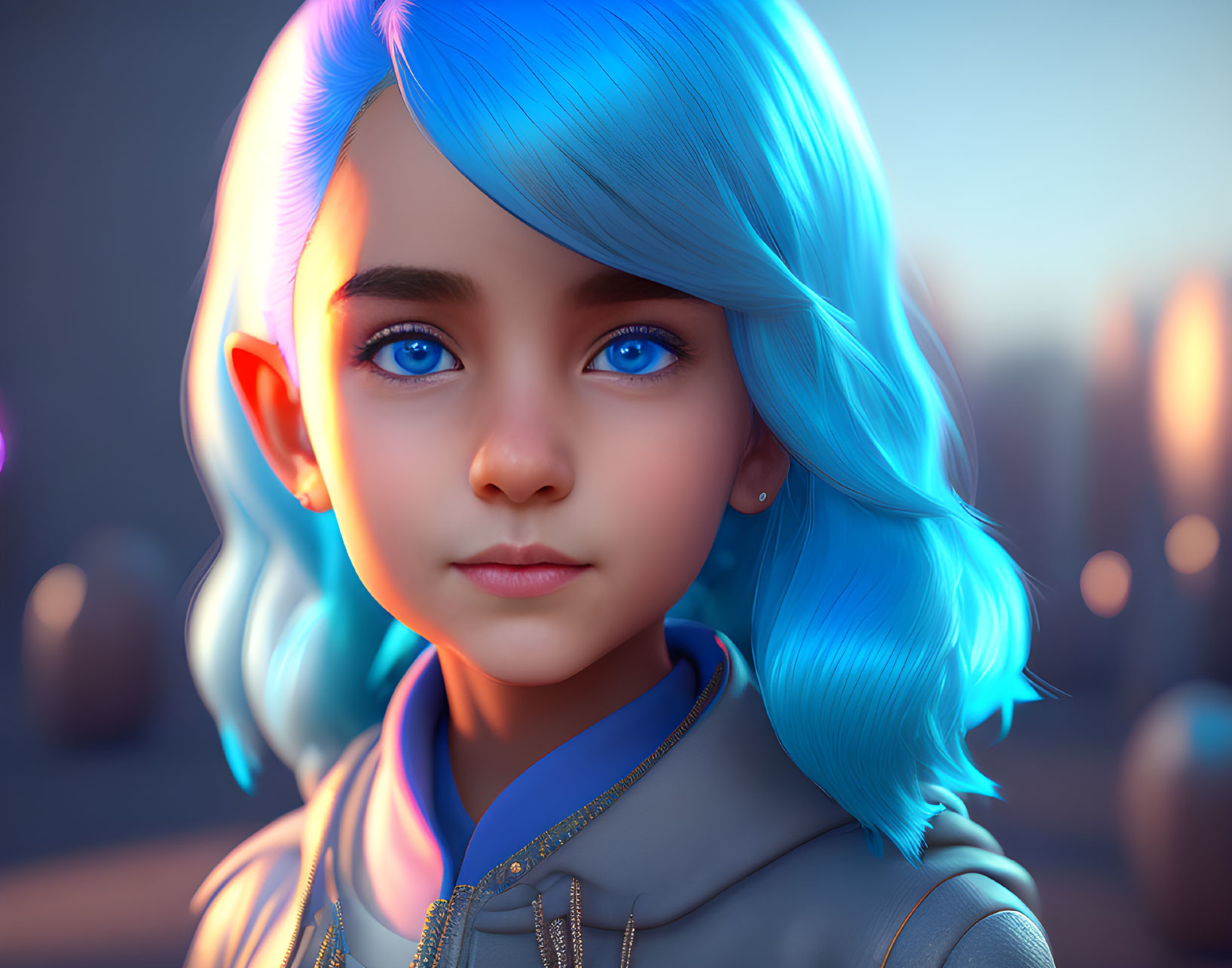Vibrant Blue Hair and Eyes in Detailed Digital Portrait