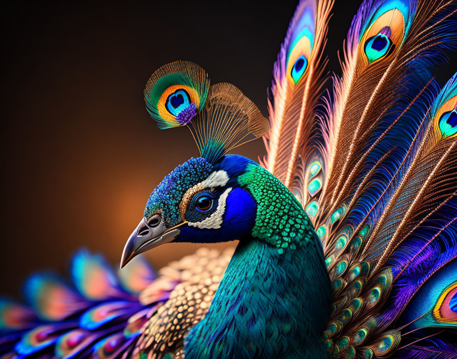 Colorful peacock showcasing iridescent blues and greens